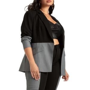 Eloquii Plus Size black and gray colorblock blazer & matching pants set Size 22W